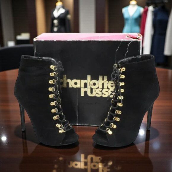 Charlotte Russe Shoes - EUC Charlotte Russe Evelyn-56 Lace Up Peep Toe Ankle Bootie Black